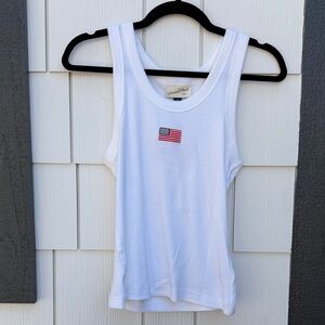 Universal Thread White Ribbed Tank with Small American Flag Embroidery